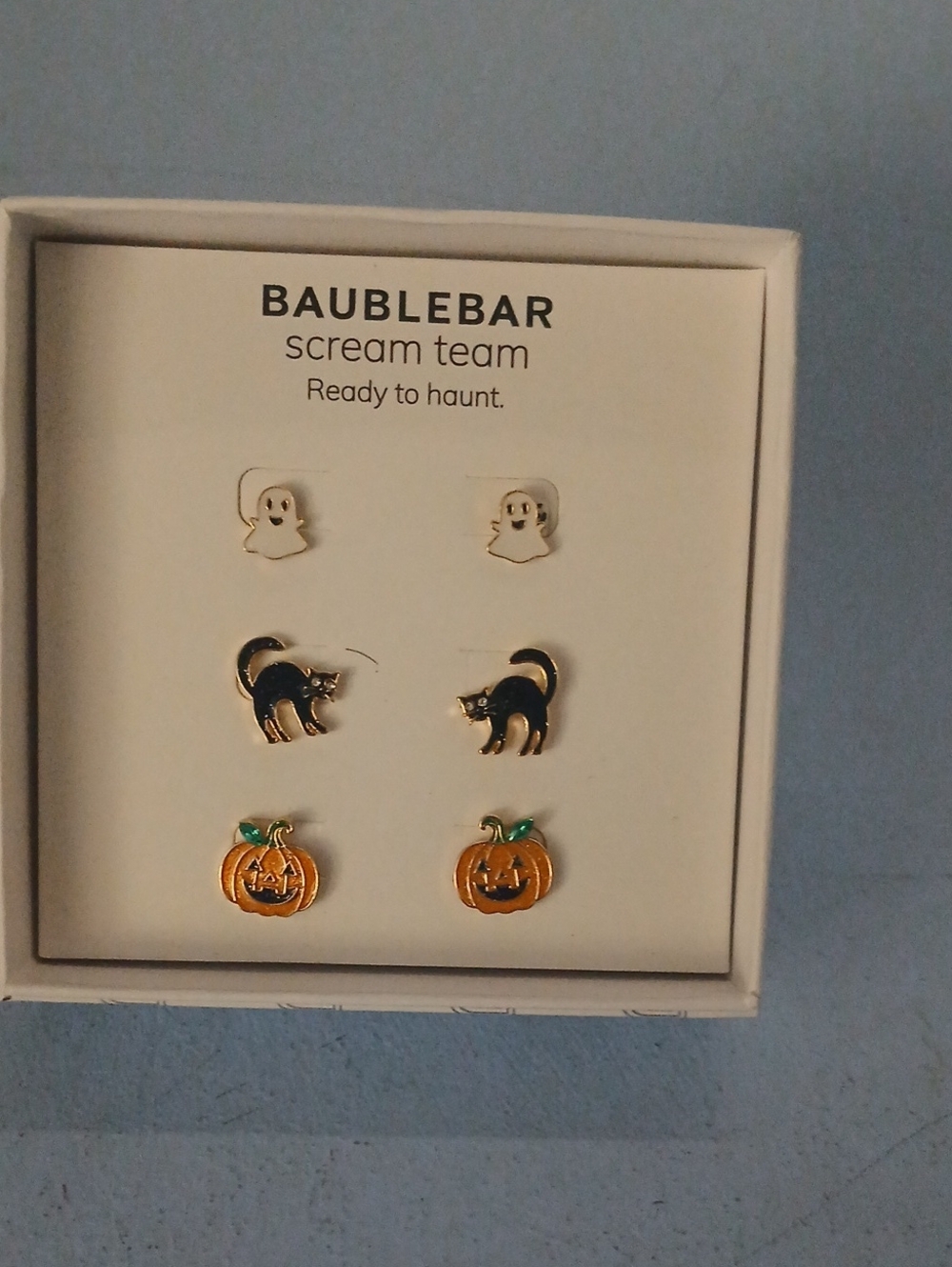BaubleBar Halloween Earring Trio Ghosts, Cats & Pumpkin Orange, Black, White